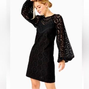 Lilly Pulitzer Priscilla Black Lace Long Sleeve Dress